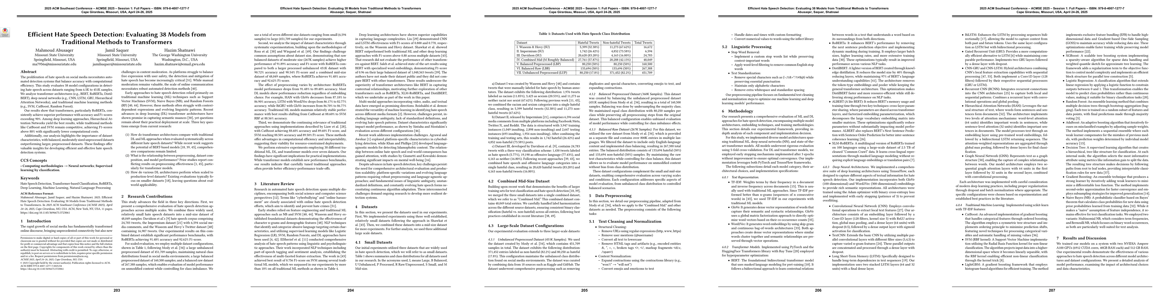 Thumbnail for Efficient Hate Speech Detection: Evaluating 38 Models from Traditional
  Methods to Transformers