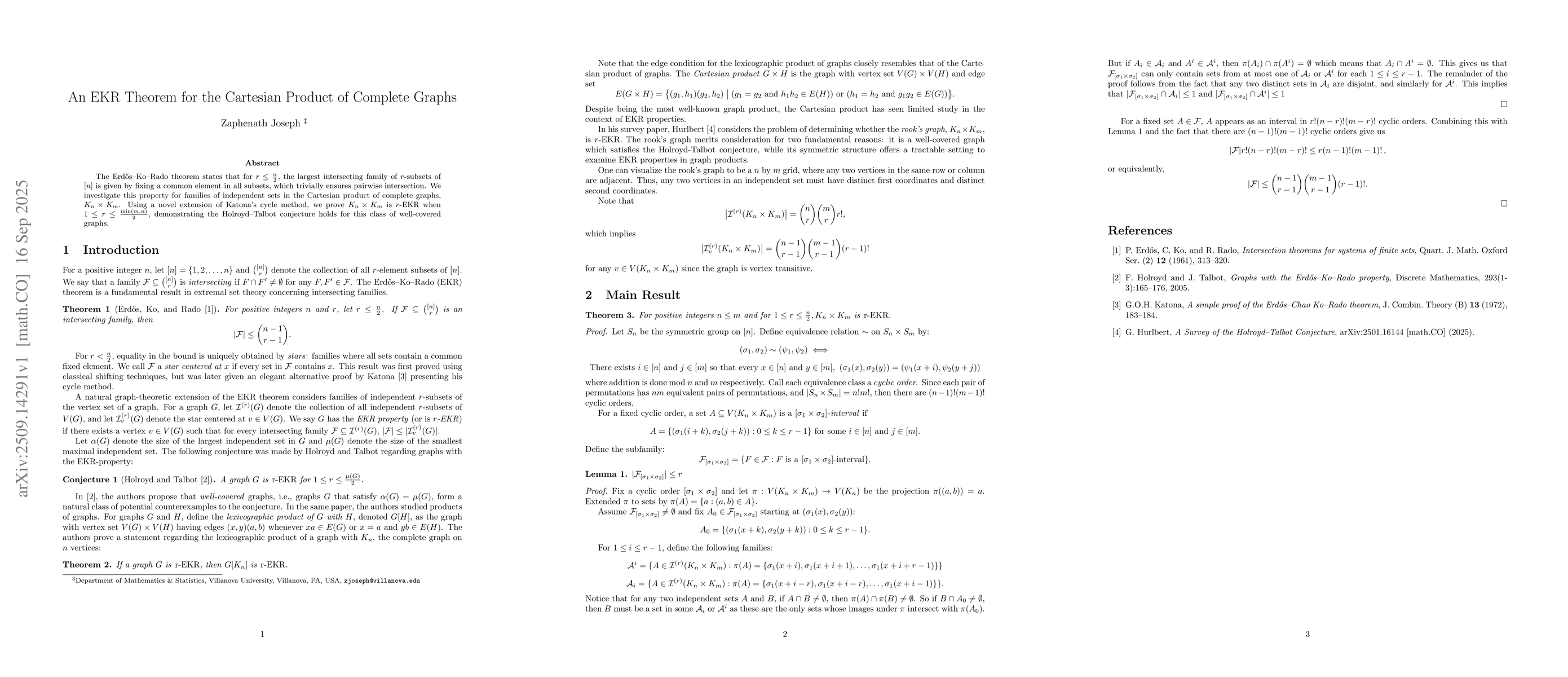 Thumbnail for An EKR Theorem for the Cartesian Product of Complete Graphs