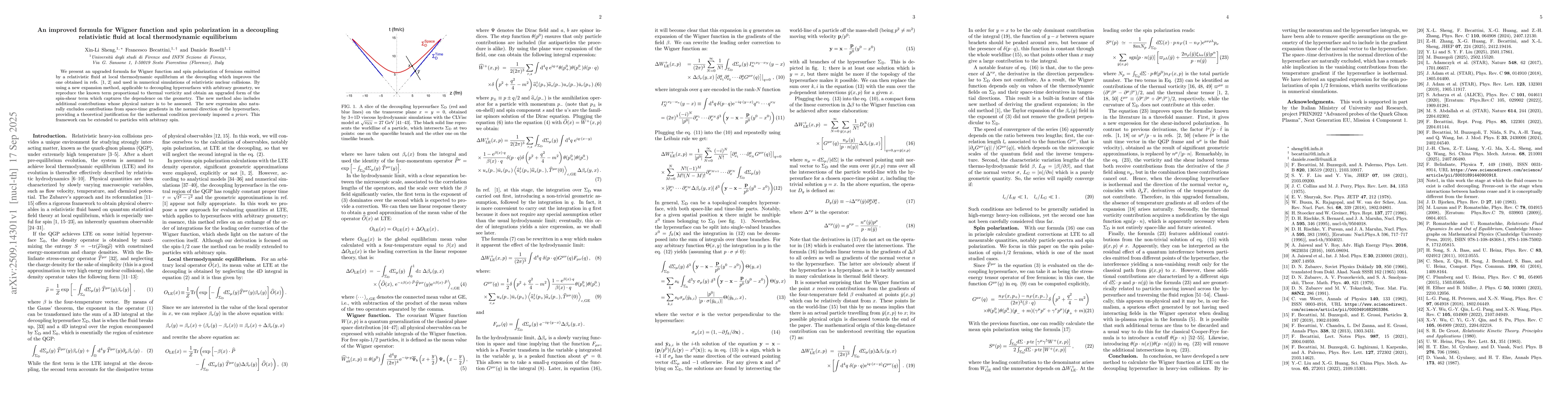 Thumbnail for An improved formula for Wigner function and spin polarization in a
  decoupling relativistic fluid at local thermodynamic equilibrium