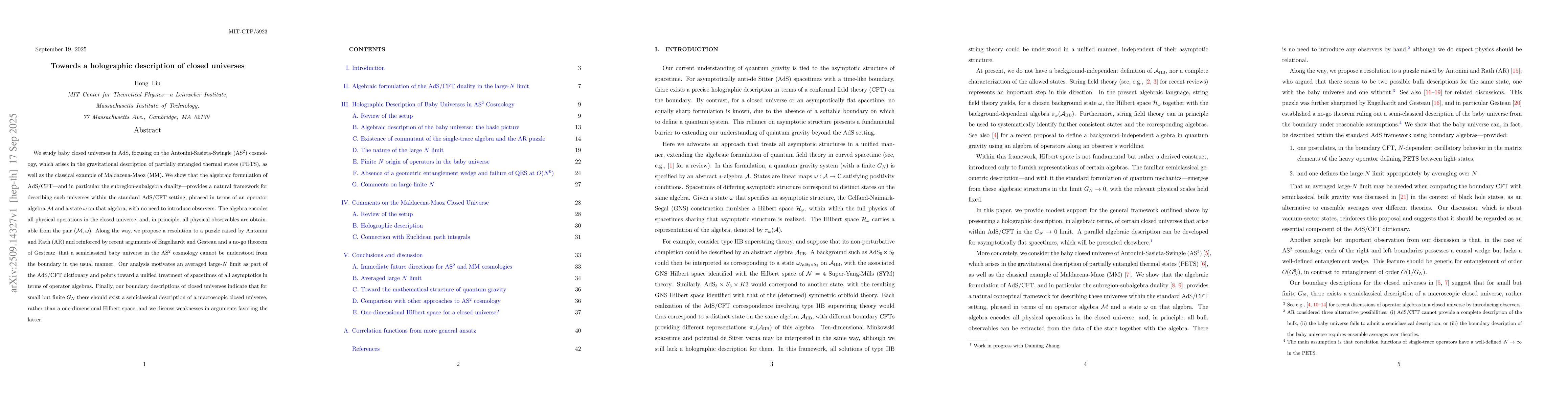 Thumbnail for Towards a holographic description of closed universes