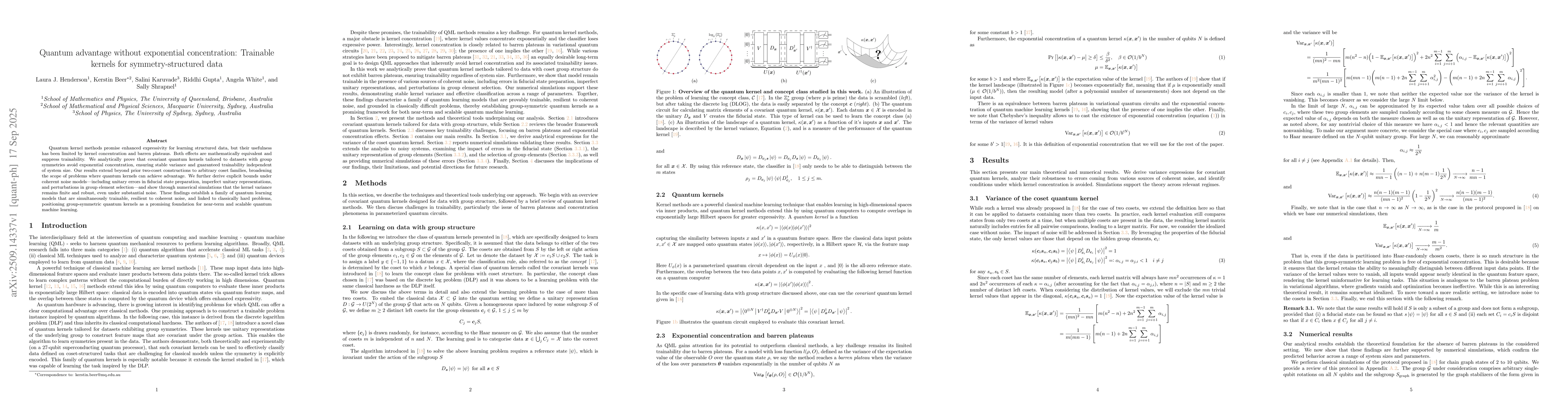 Thumbnail for Quantum advantage without exponential concentration: Trainable kernels
  for symmetry-structured data