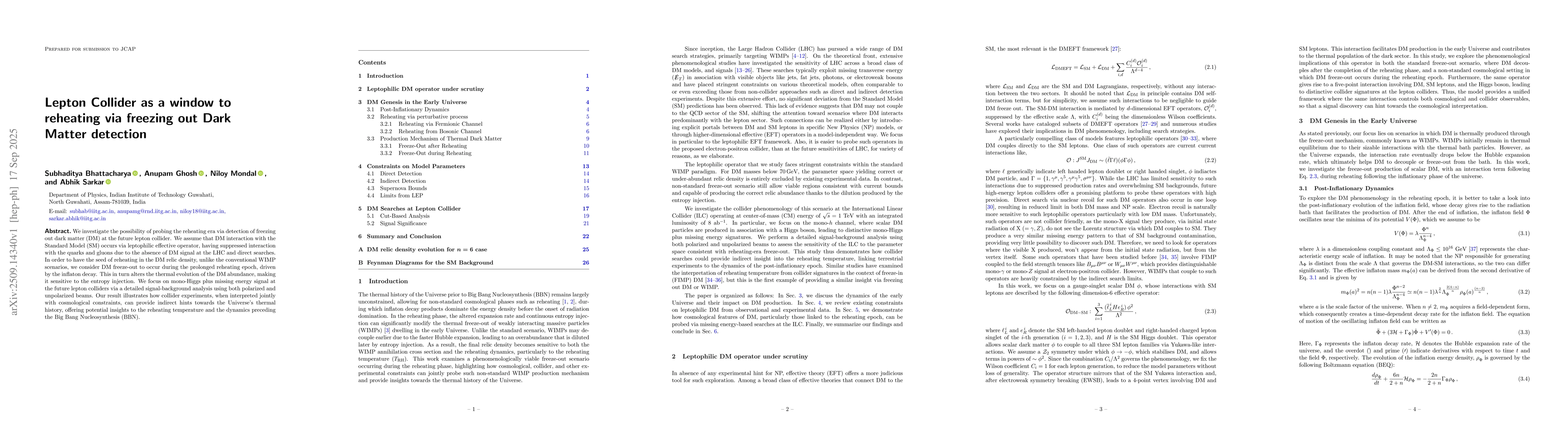 Thumbnail for Lepton Collider as a Window to Reheating via Freezing Out Dark Matter
  Detection