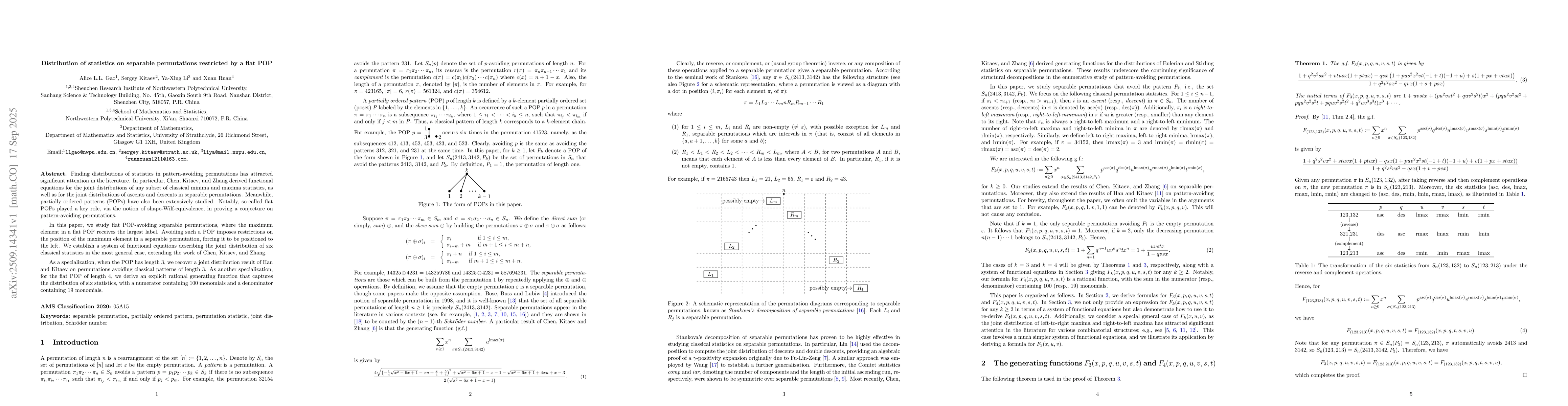 Thumbnail for Distribution of statistics on separable permutations restricted by a
  flat POP