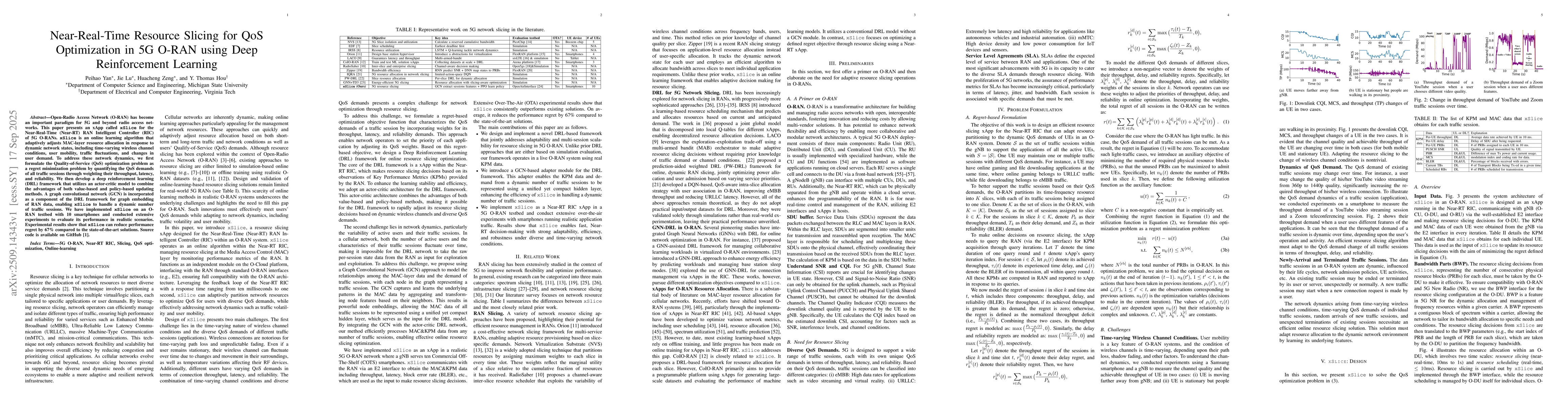 Thumbnail for Near-Real-Time Resource Slicing for QoS Optimization in 5G O-RAN using
  Deep Reinforcement Learning