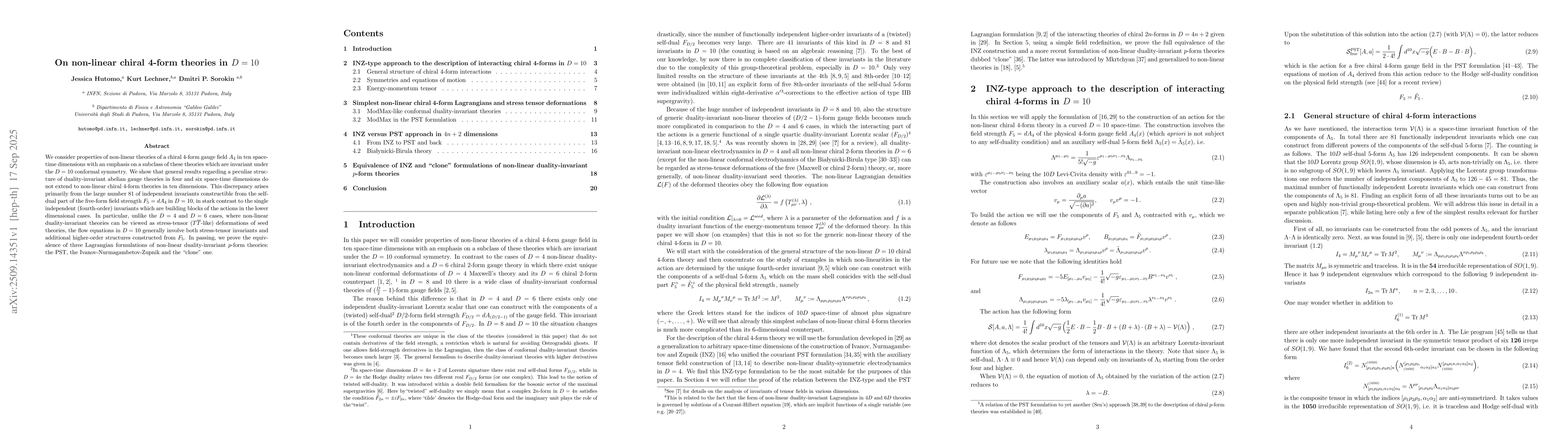 Thumbnail for On non-linear chiral 4-form theories in D=10