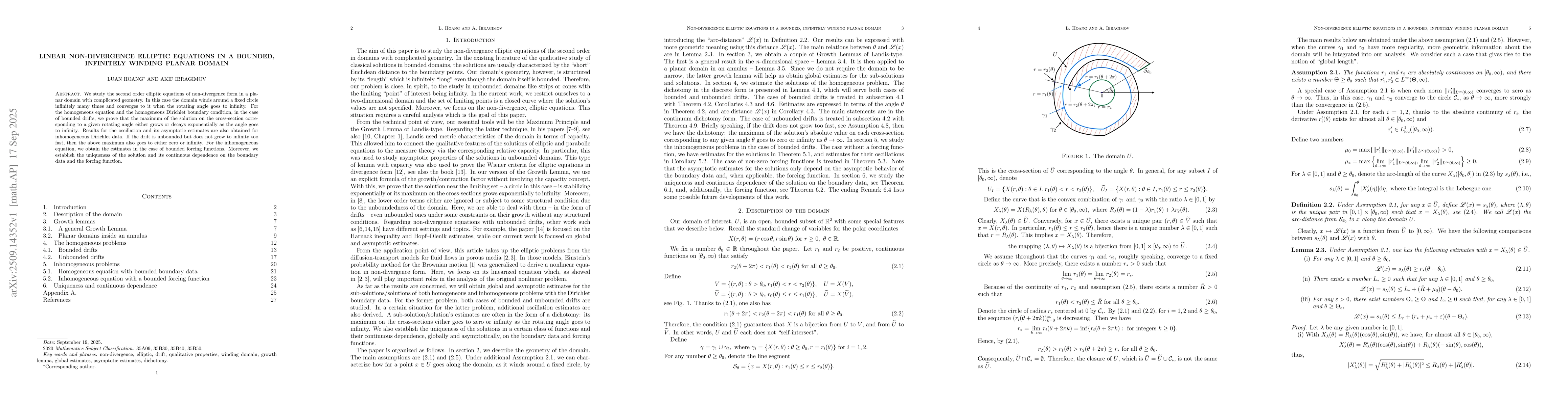 Thumbnail for Linear non-divergence elliptic equations in a bounded, infinitely
  winding planar domain