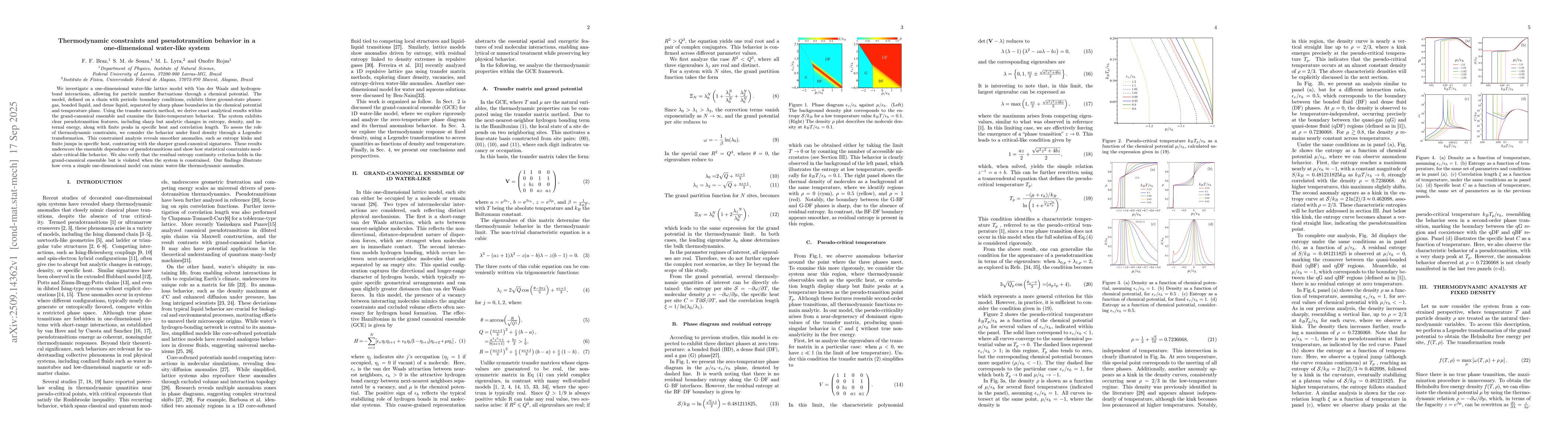 Thumbnail for Thermodynamic constraints and pseudotransition behavior in a
  one-dimensional water-like system
