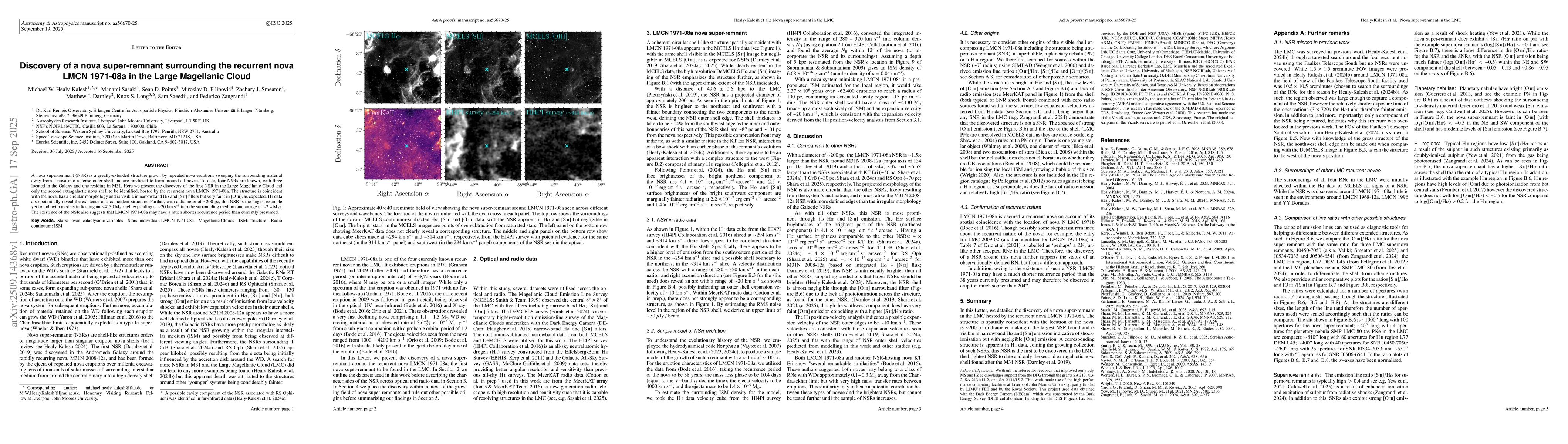 Thumbnail for Discovery of a nova super-remnant surrounding the recurrent nova LMCN
  1971-08a in the Large Magellanic Cloud