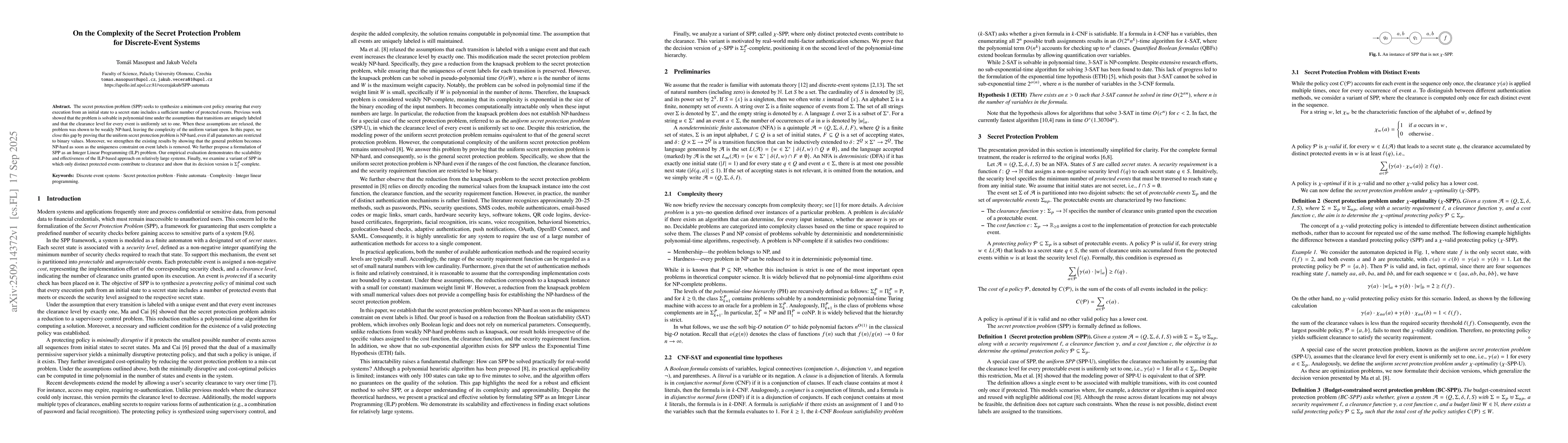 Thumbnail for On the Complexity of the Secret Protection Problem for Discrete-Event
  Systems