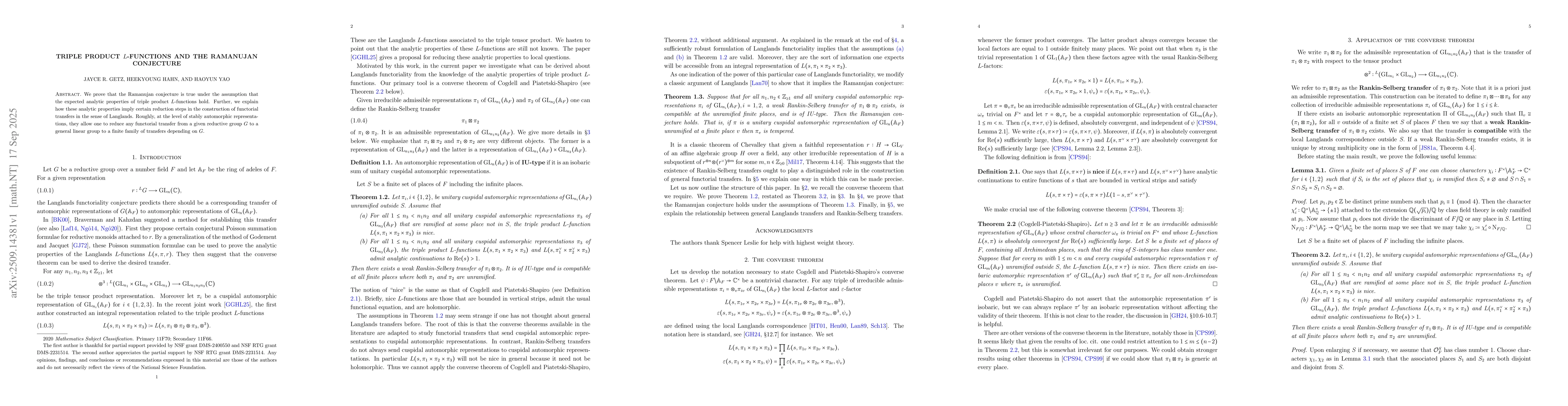 Thumbnail for Triple product $L$-functions and the Ramanujan conjecture
