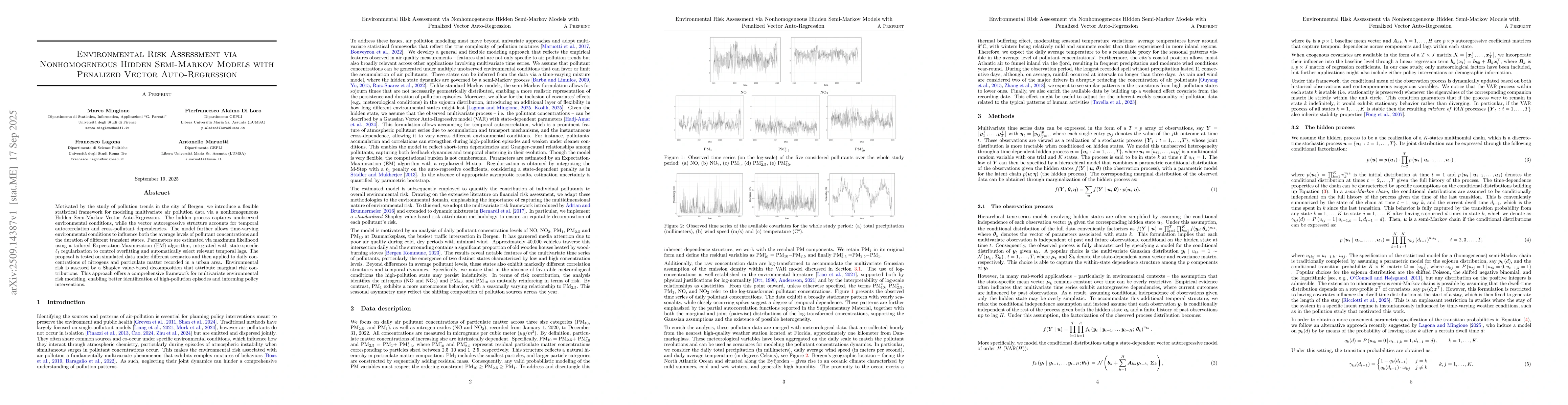 Thumbnail for Environmental Risk Assessment via Nonhomogeneous Hidden Semi-Markov
  Models with Penalized Vector Auto-Regression