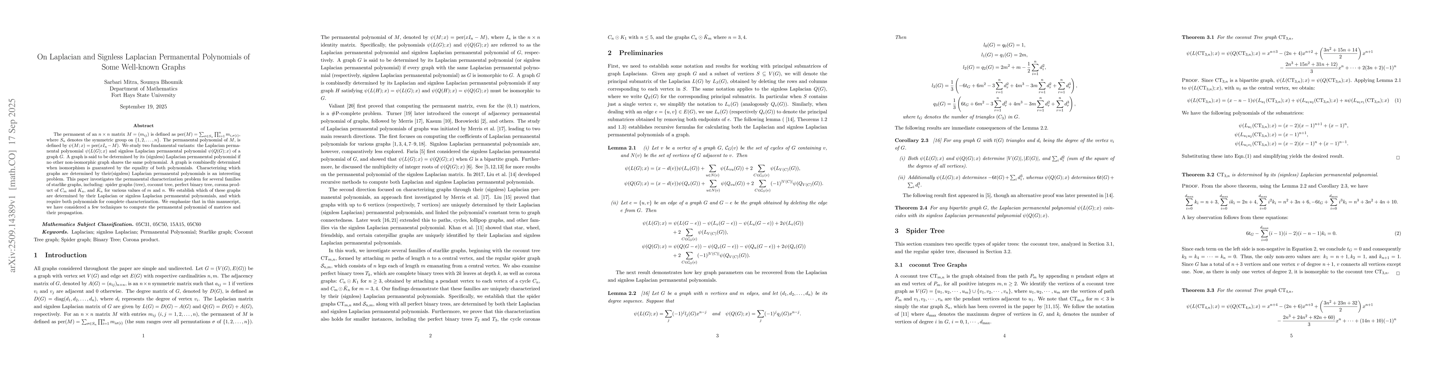 Thumbnail for On Laplacian and Signless Laplacian Permanental Polynomials of Some
  Well-known Graphs