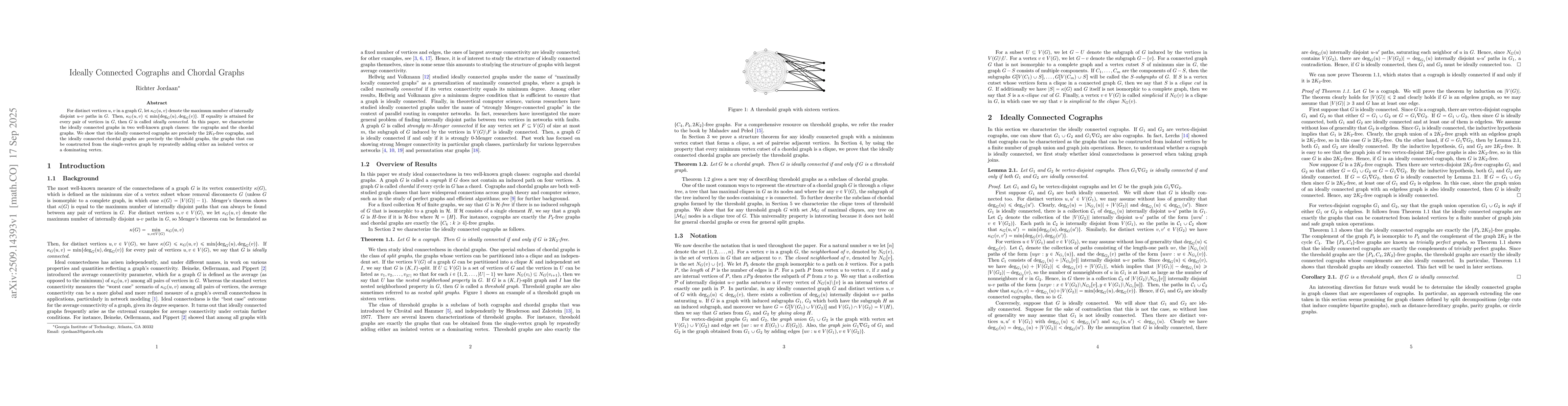 Thumbnail for Ideally Connected Cographs and Chordal Graphs