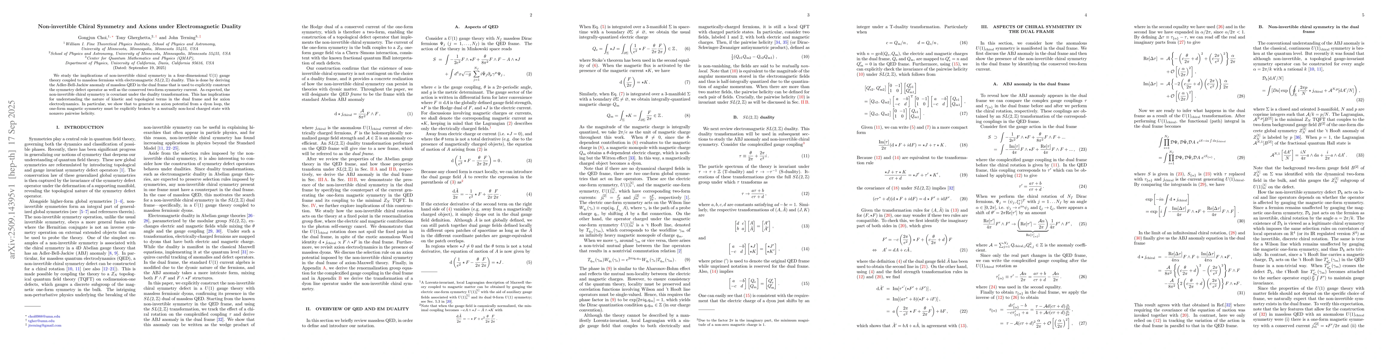 Thumbnail for Non-invertible Chiral Symmetry and Axions under Electromagnetic Duality