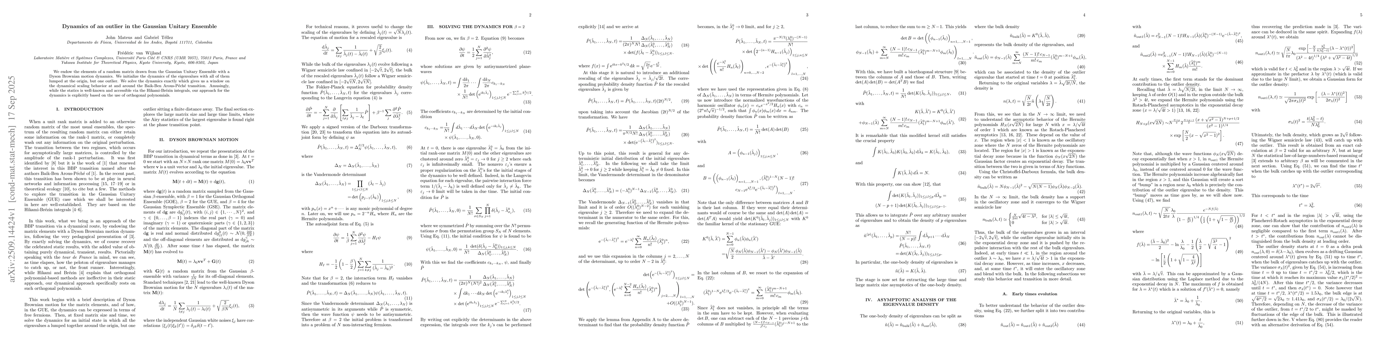 Thumbnail for Dynamics of an outlier in the Gaussian Unitary Ensemble