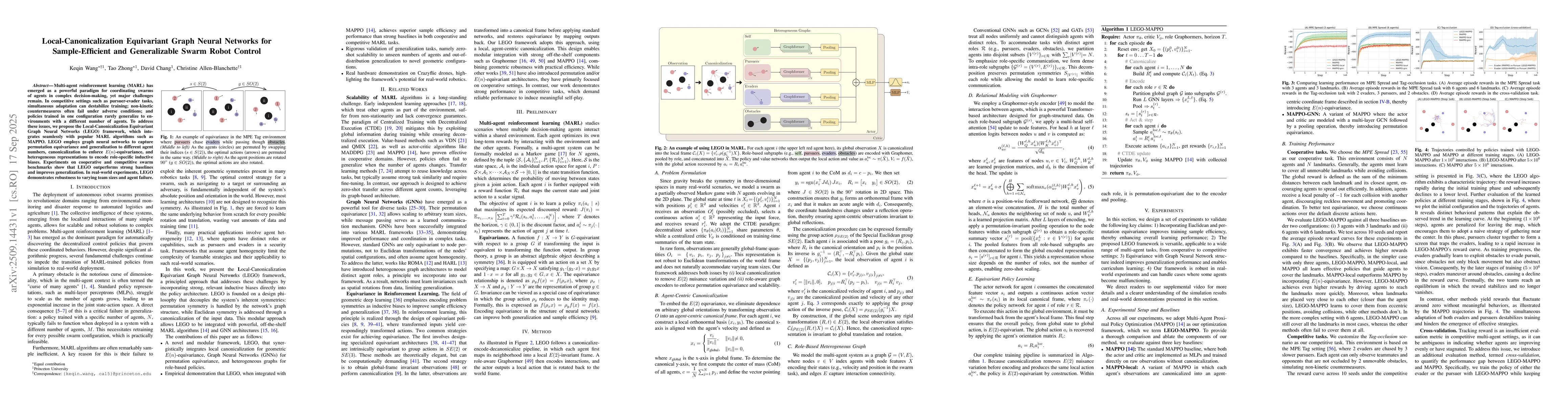 Thumbnail for Local-Canonicalization Equivariant Graph Neural Networks for
  Sample-Efficient and Generalizable Swarm Robot Control