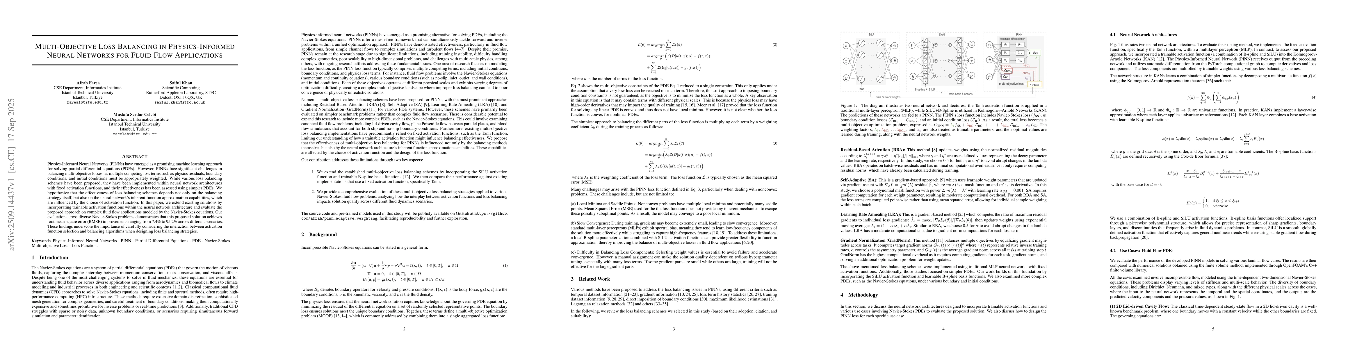 Thumbnail for Multi-Objective Loss Balancing in Physics-Informed Neural Networks for
  Fluid Flow Applications