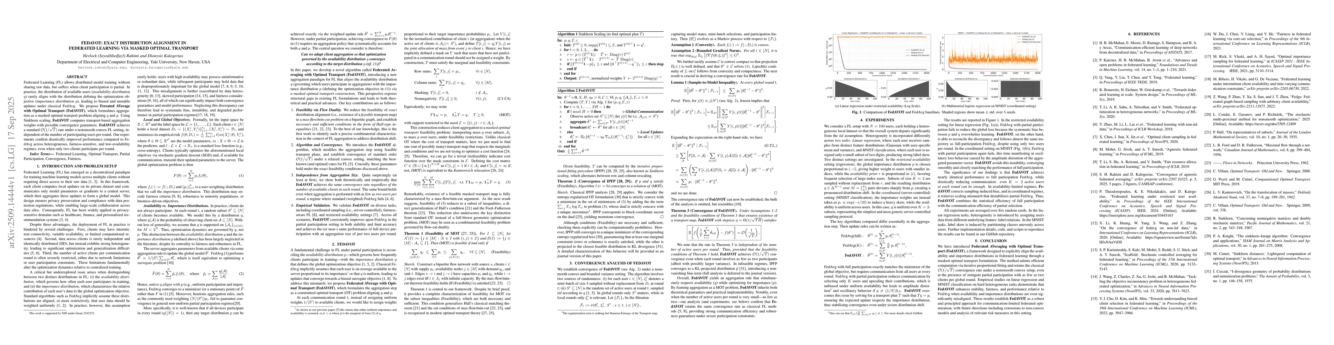 Thumbnail for FedAVOT: Exact Distribution Alignment in Federated Learning via Masked
  Optimal Transport