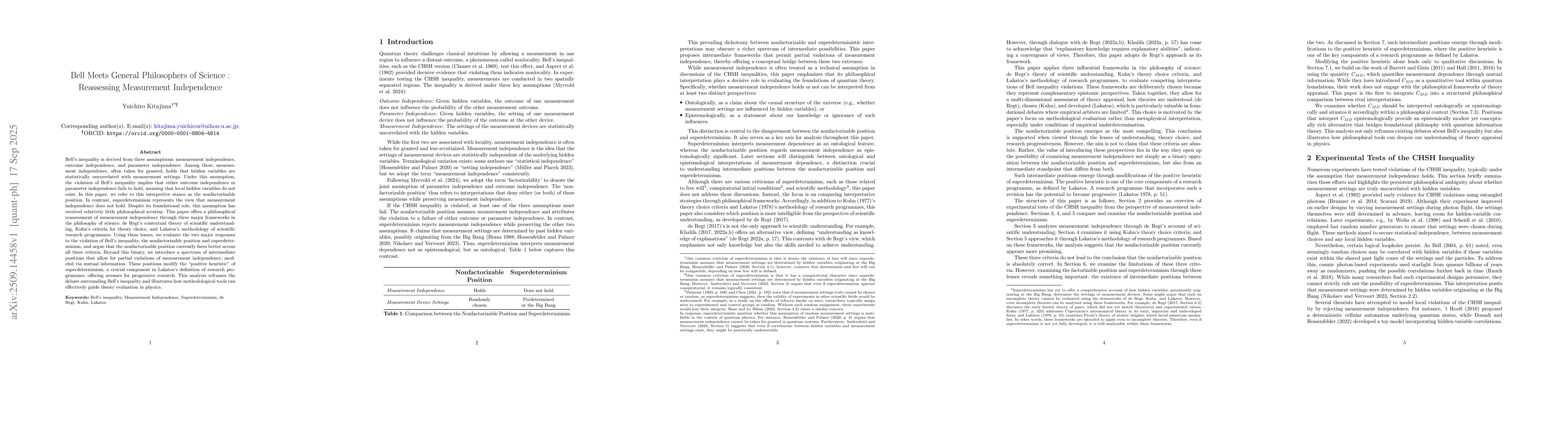 Thumbnail for Bell Meets General Philosophers of Science : Reassessing Measurement
  Independence