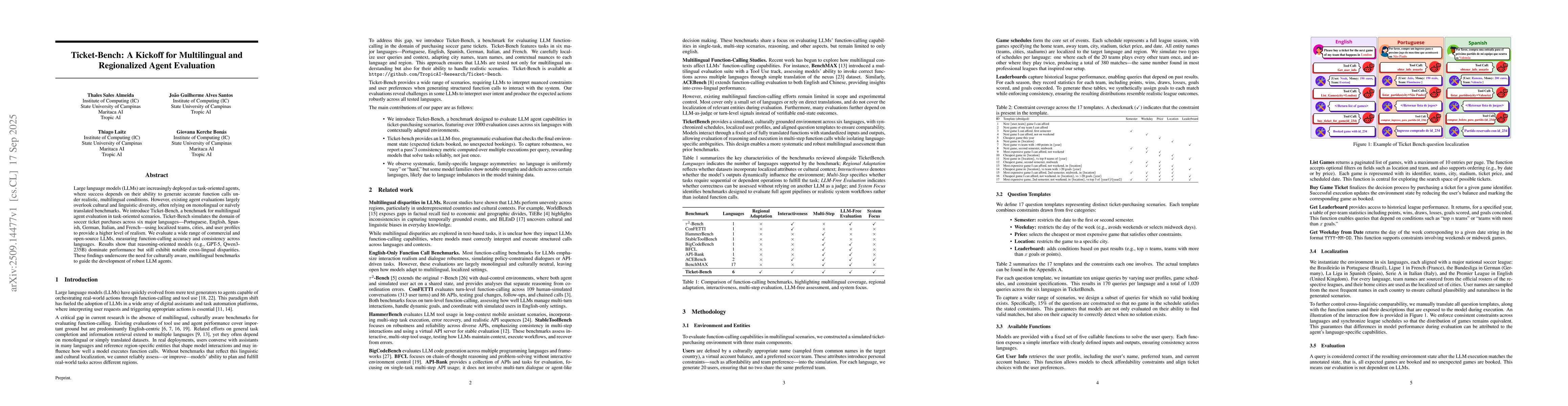 Thumbnail for Ticket-Bench: A Kickoff for Multilingual and Regionalized Agent
  Evaluation
