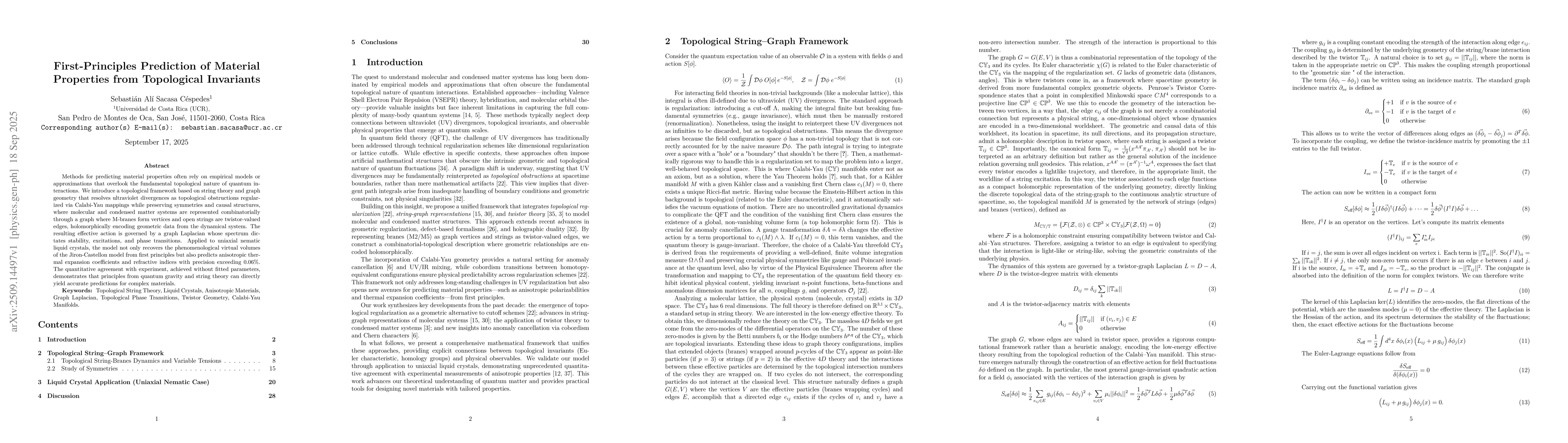 Thumbnail for First-Principles Prediction of Material Properties from Topological
  Invariants