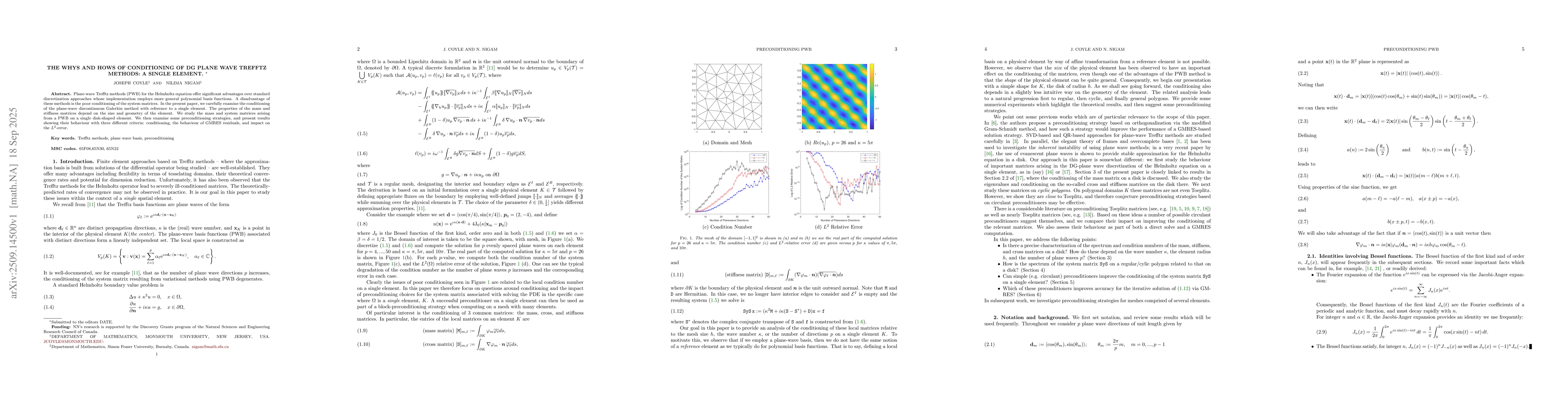 Thumbnail for The whys and hows of conditioning of DG plane wave Trefftz methods: a
  single element