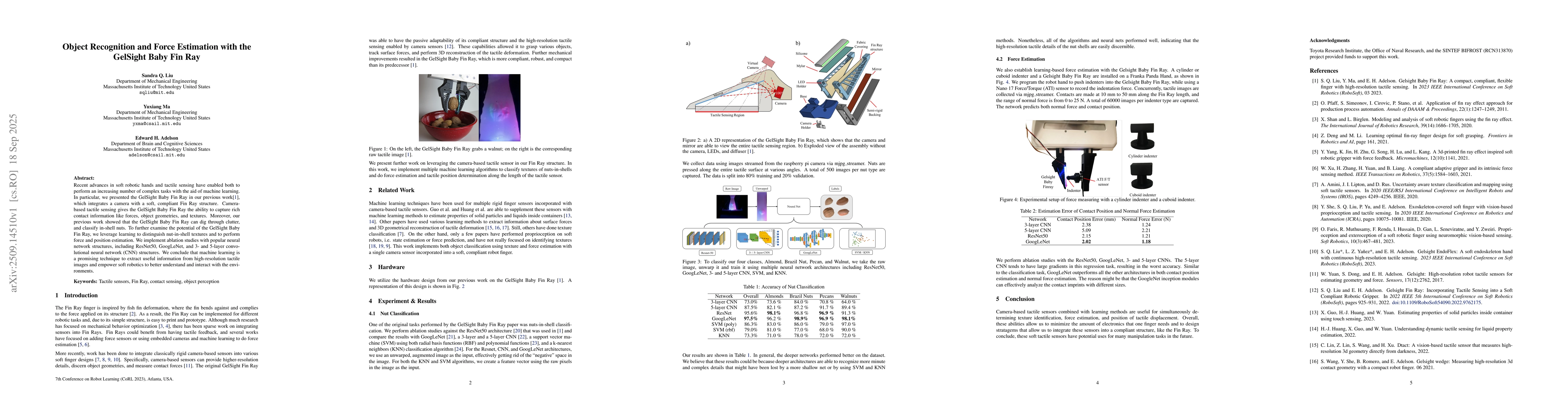 Thumbnail for Object Recognition and Force Estimation with the GelSight Baby Fin Ray