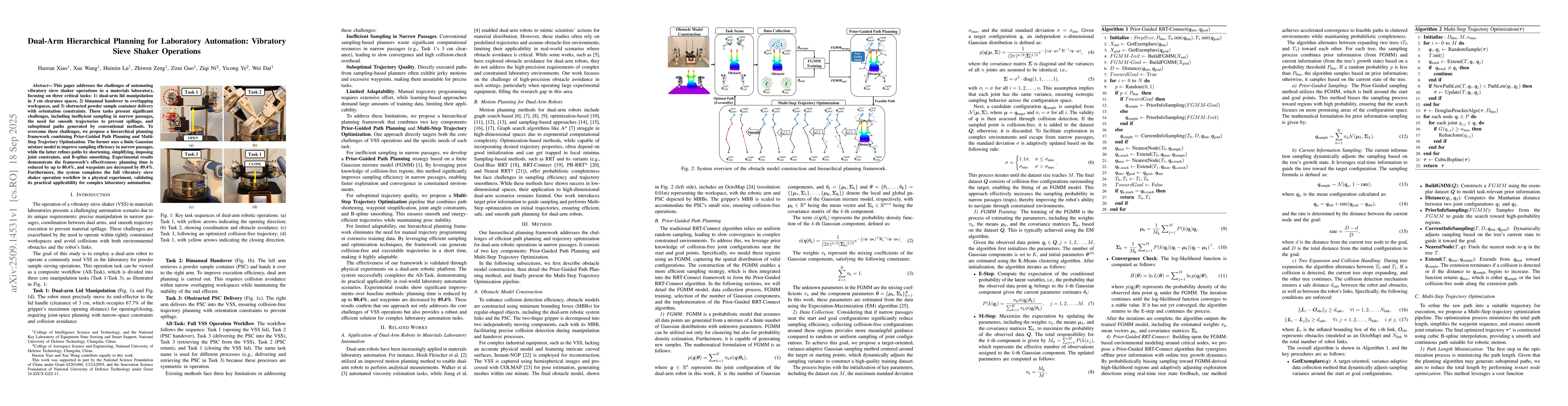 Thumbnail for Dual-Arm Hierarchical Planning for Laboratory Automation: Vibratory
  Sieve Shaker Operations