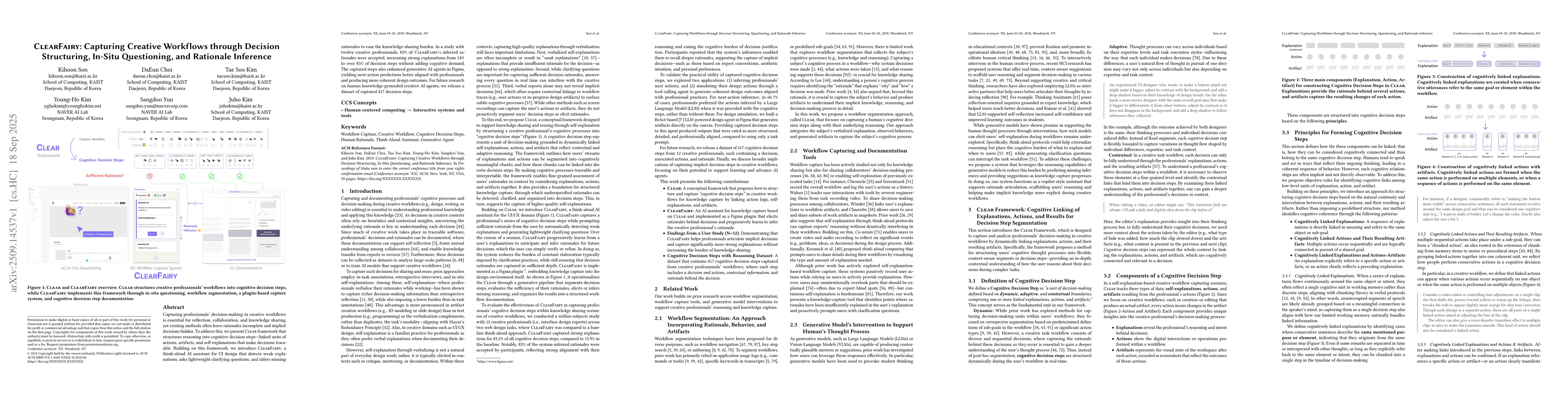 Thumbnail for ClearFairy: Capturing Creative Workflows through Decision Structuring,
  In-Situ Questioning, and Rationale Inference