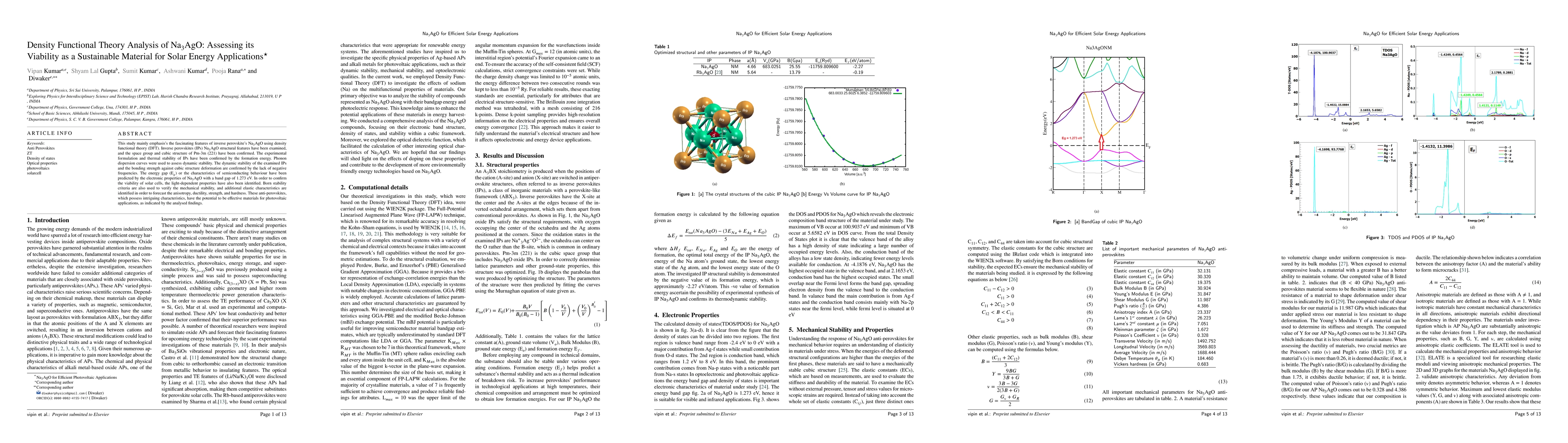 Thumbnail for Density Functional Theory Analysis of Na3AgO: Assessing its Viability as
  a Sustainable Material for Solar Energy Applications