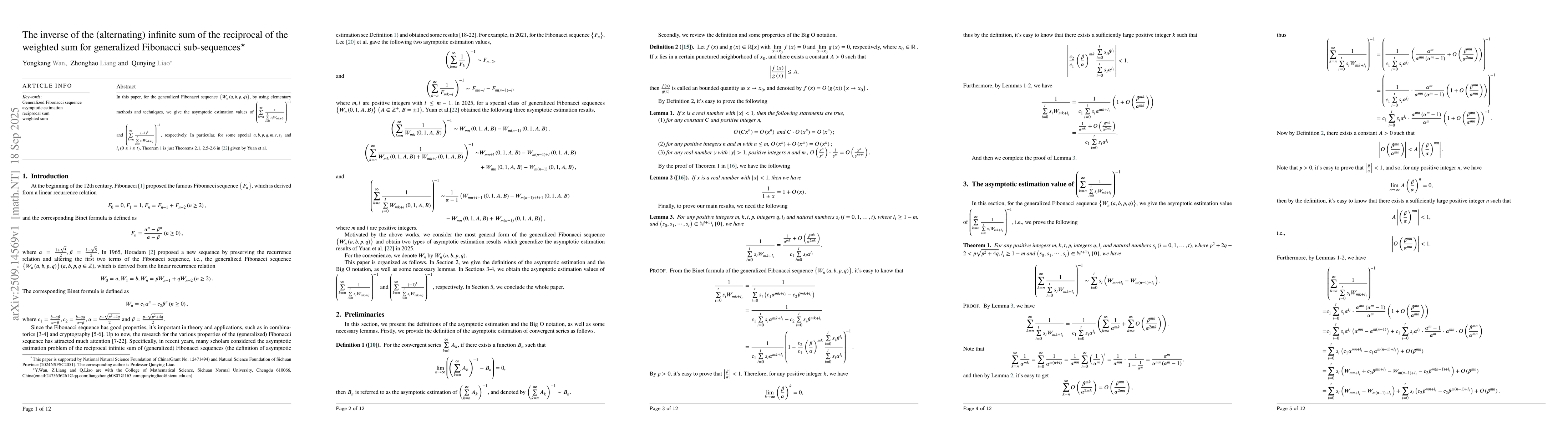 Thumbnail for The inverse of the (alternating) infinite sum of the reciprocal of the
  weighted sum for generalized Fibonacci sub-sequences