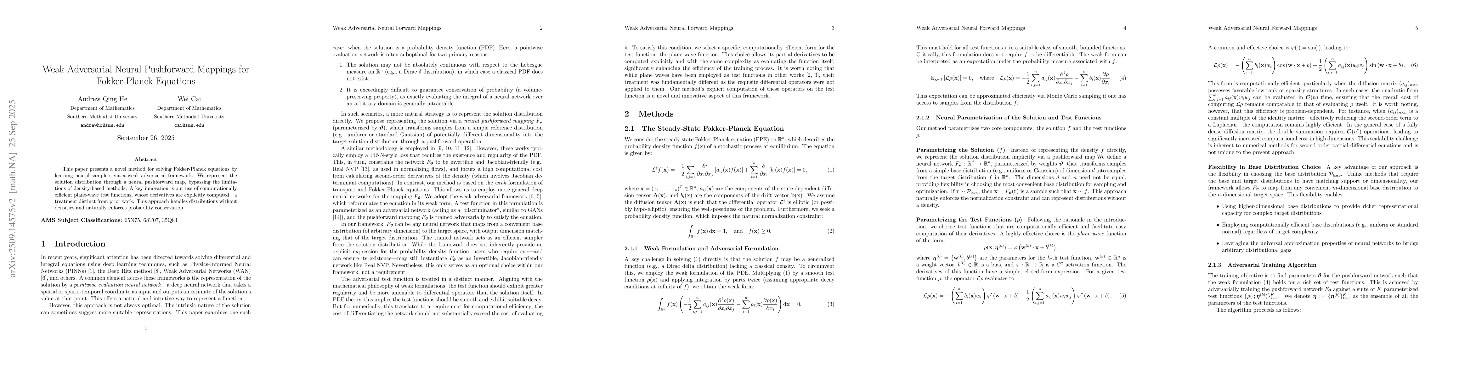Thumbnail for Weak Adversarial Neural Pushforward Mappings for Fokker-Planck Equations