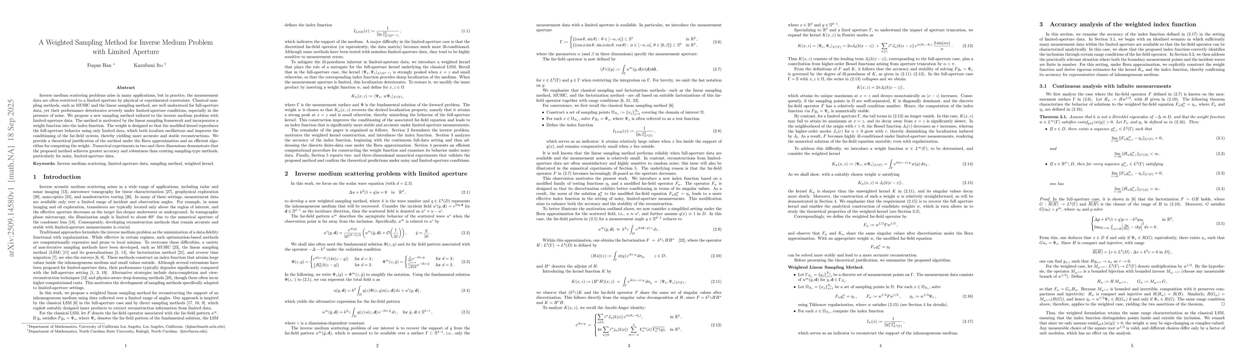Thumbnail for A Weighted Sampling Method for Inverse Medium Problem with Limited
  Aperture