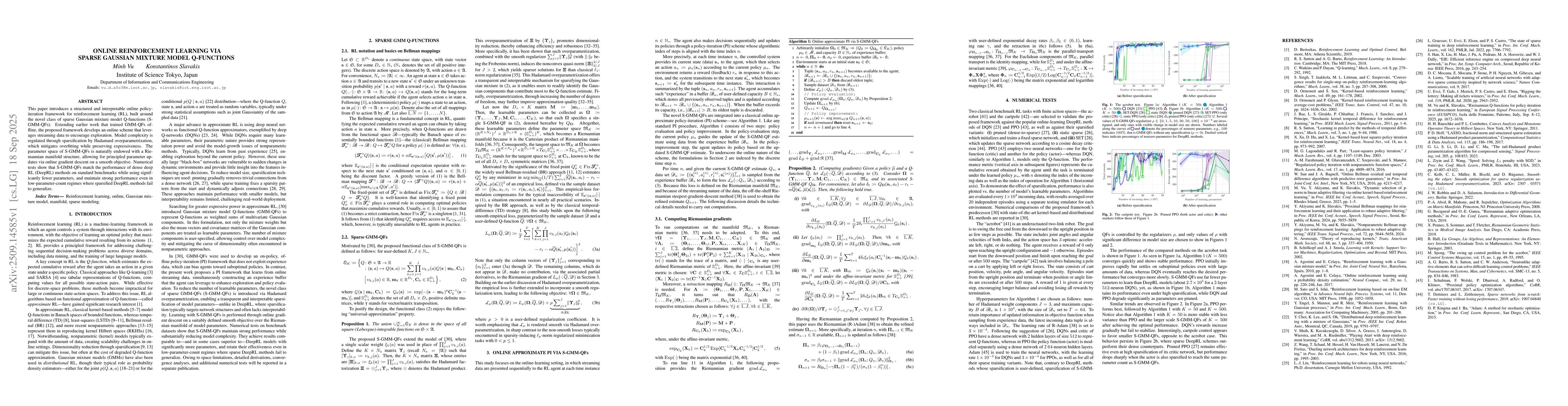 Thumbnail for Online reinforcement learning via sparse Gaussian mixture model
  Q-functions