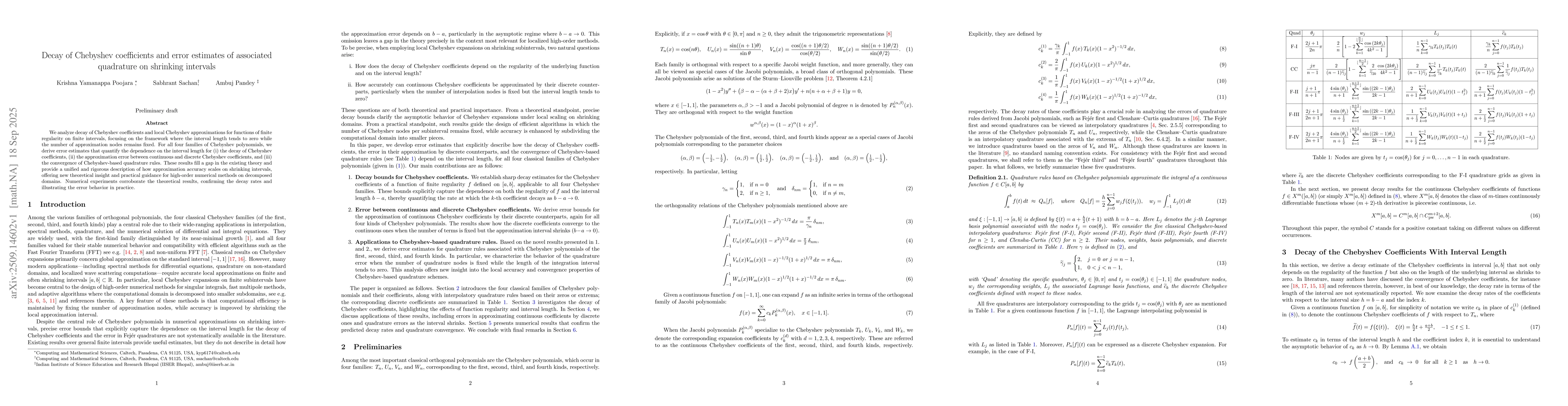 Thumbnail for Decay of Chebyshev coefficients and error estimates of associated
  quadrature on shrinking intervals