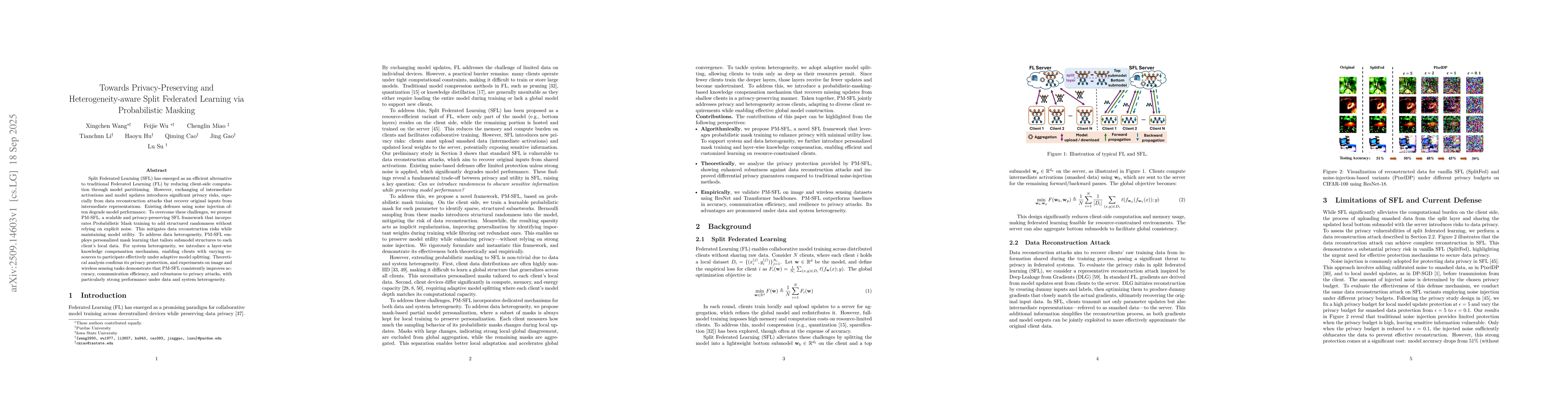 Thumbnail for Towards Privacy-Preserving and Heterogeneity-aware Split Federated
  Learning via Probabilistic Masking