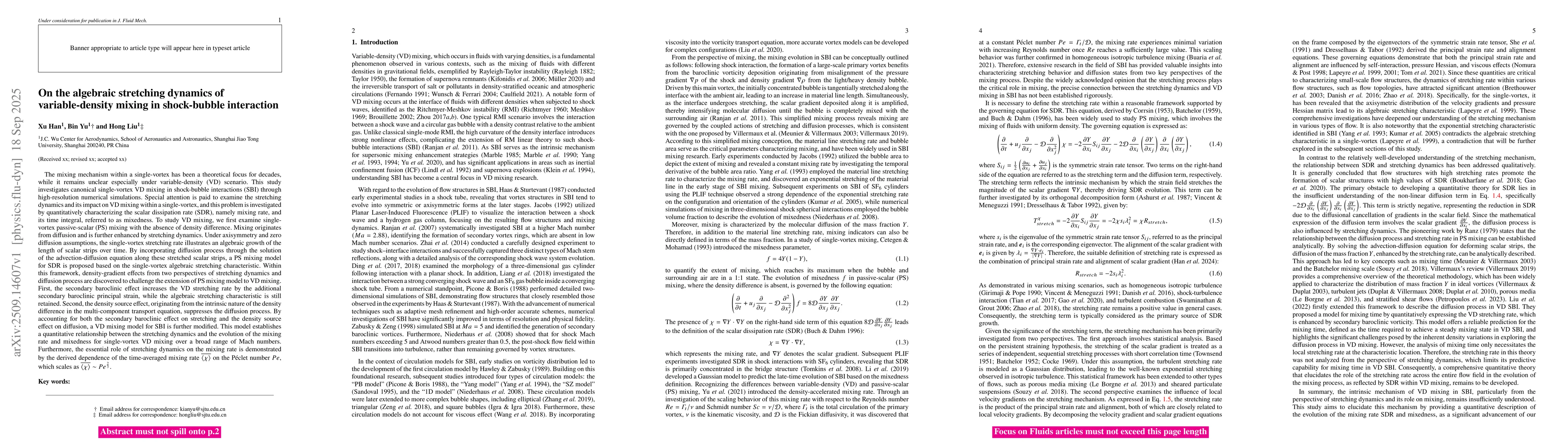 Thumbnail for On the algebraic stretching dynamics of variable-density mixing in
  shock-bubble interaction