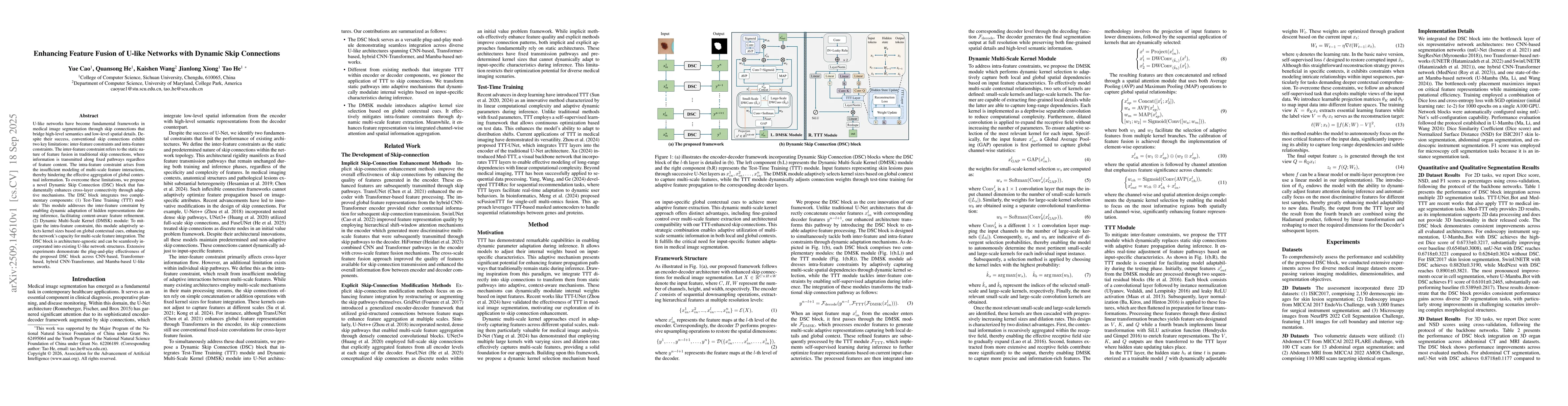 Thumbnail for Enhancing Feature Fusion of U-like Networks with Dynamic Skip
  Connections