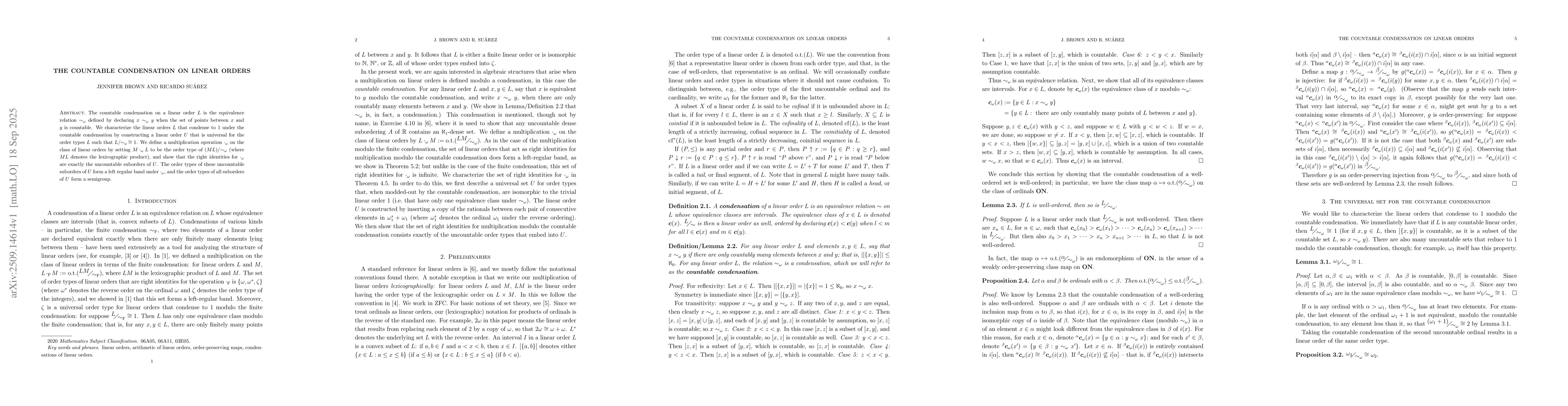 Thumbnail for The countable condensation on linear orders
