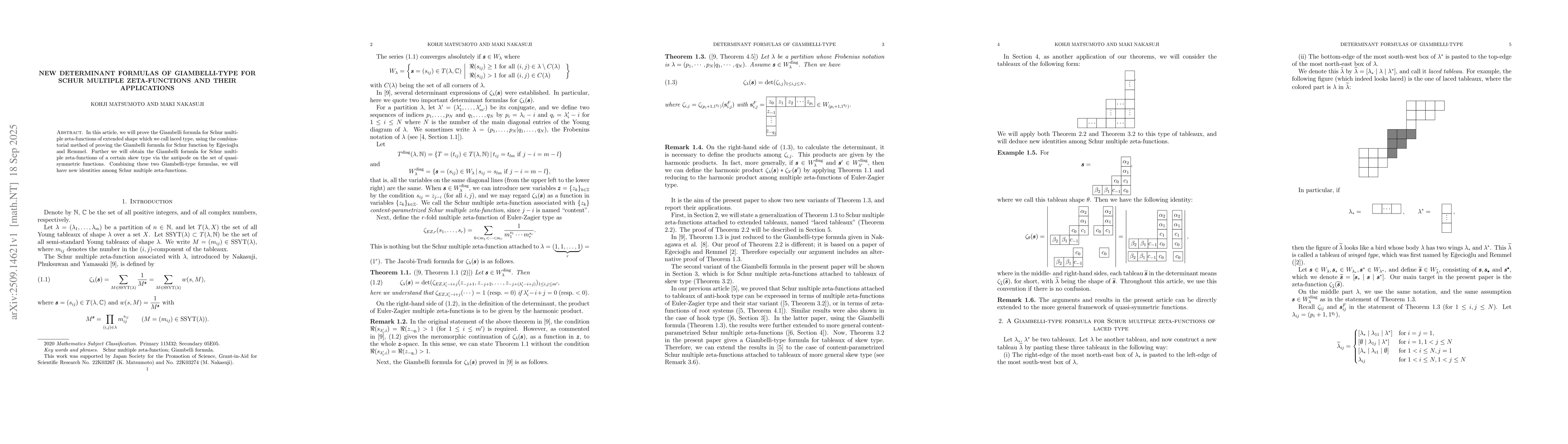 Thumbnail for New determinant formulas of Giambelli-type for Schur multiple
  zeta-functions and their applications