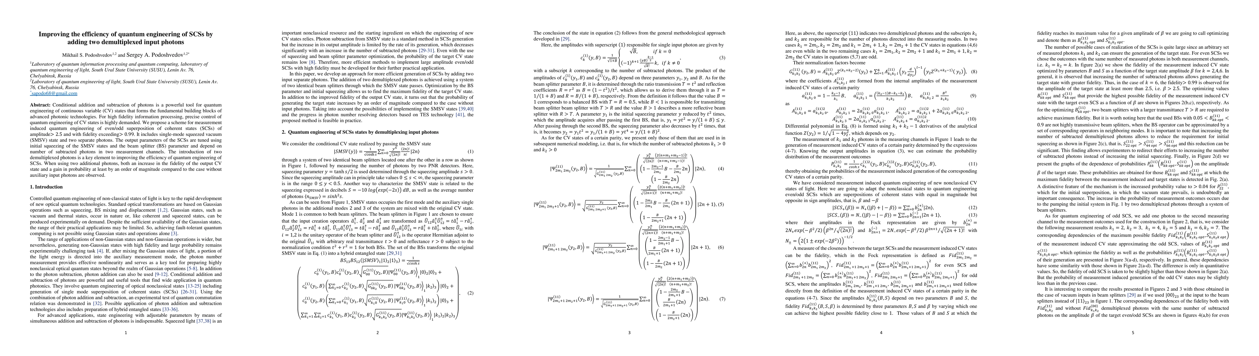 Thumbnail for Improving the efficiency of quantum engineering of SCSs by adding two
  demultiplexed input photons