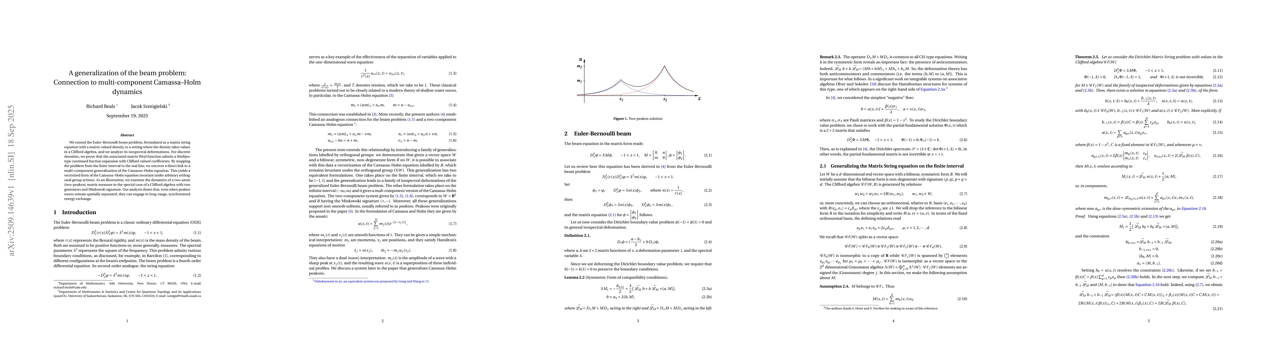 Thumbnail for A generalization of the beam problem: Connection to multi-component
  Camassa-Holm dynamics