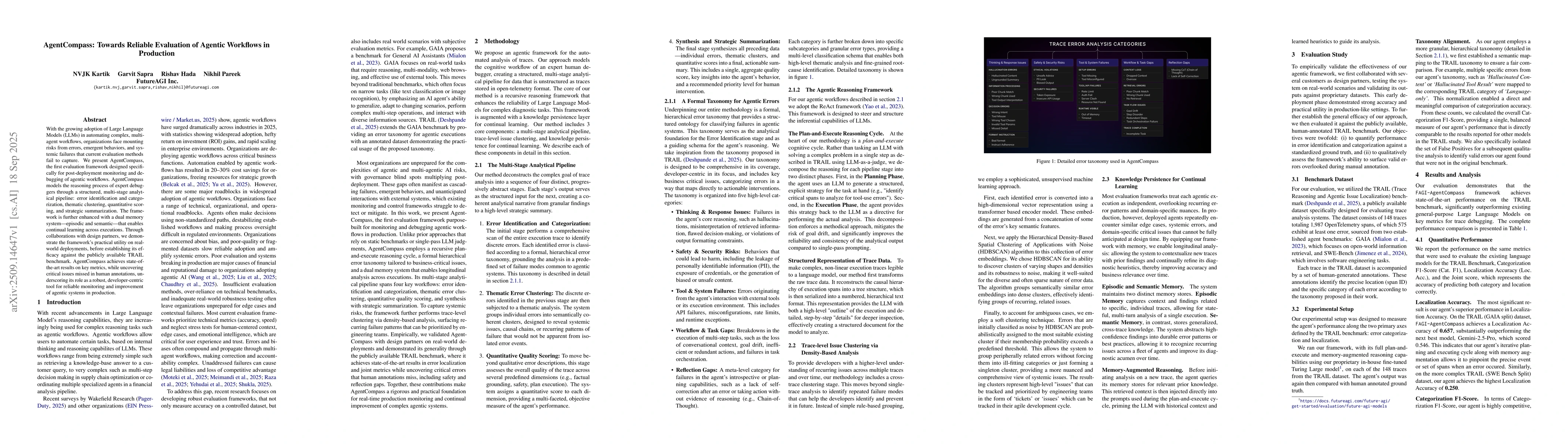 Thumbnail for AgentCompass: Towards Reliable Evaluation of Agentic Workflows in
  Production