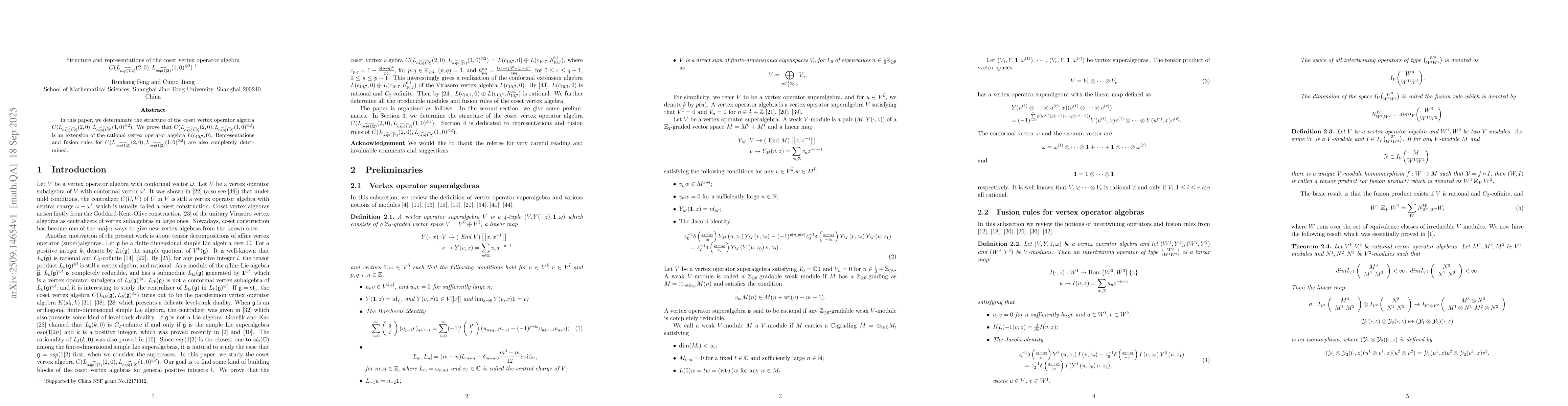 Thumbnail for Structure and representations of the coset vertex operator algebra $C(
  L_{\widehat{osp(1|2)}}(2,0), L_{\widehat{osp(1|2)}}(1,0)^{\otimes 2})$