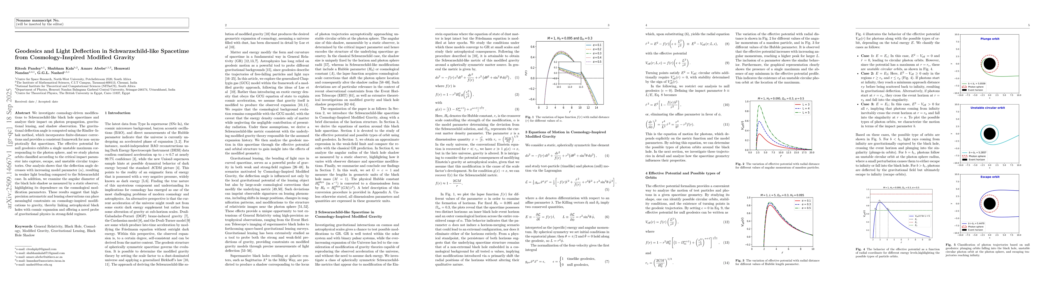 Thumbnail for Geodesics and Light Deflection in Schwarzschild-like Spacetime from
  Cosmology-Inspired Modified Gravity