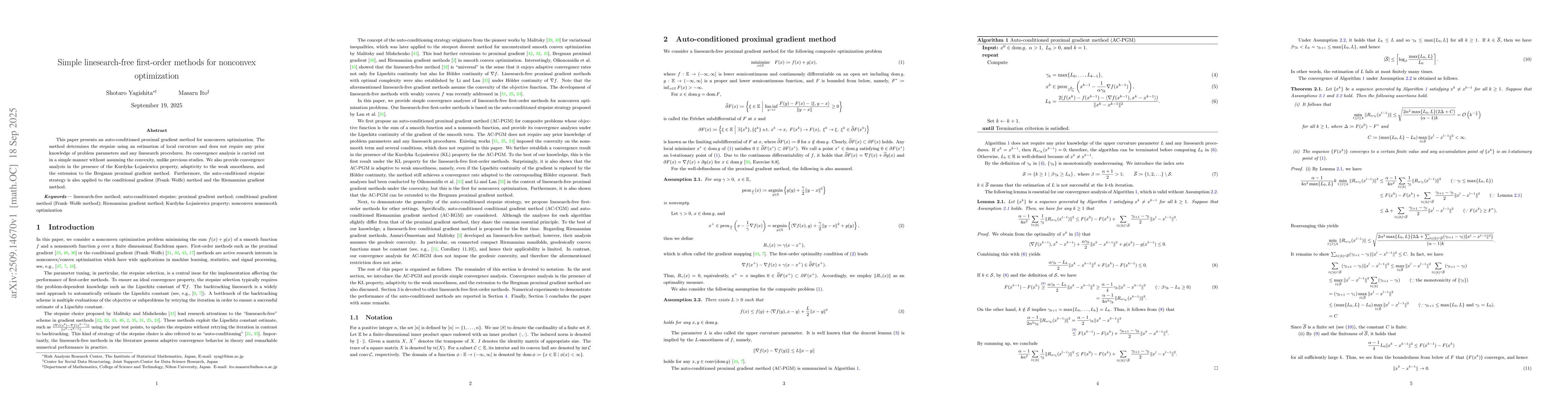 Thumbnail for Simple linesearch-free first-order methods for nonconvex optimization