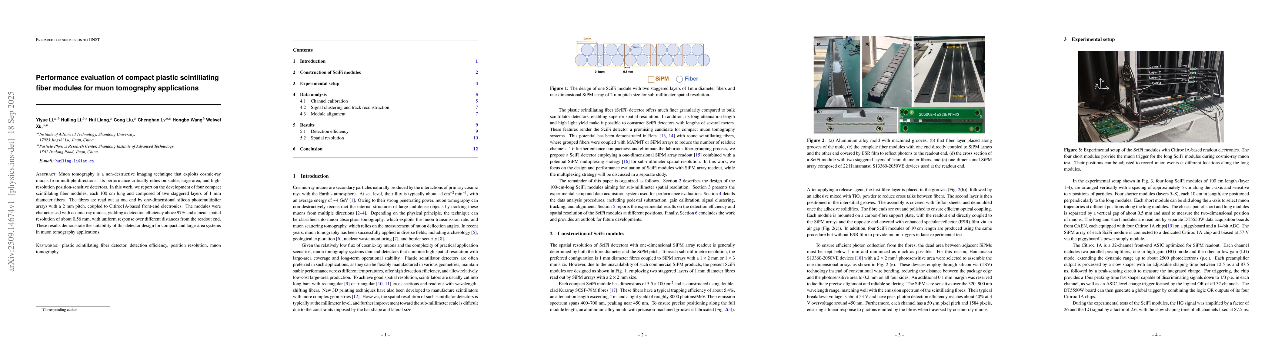 Thumbnail for Performance evaluation of compact plastic scintillating fiber modules
  for muon tomography applications