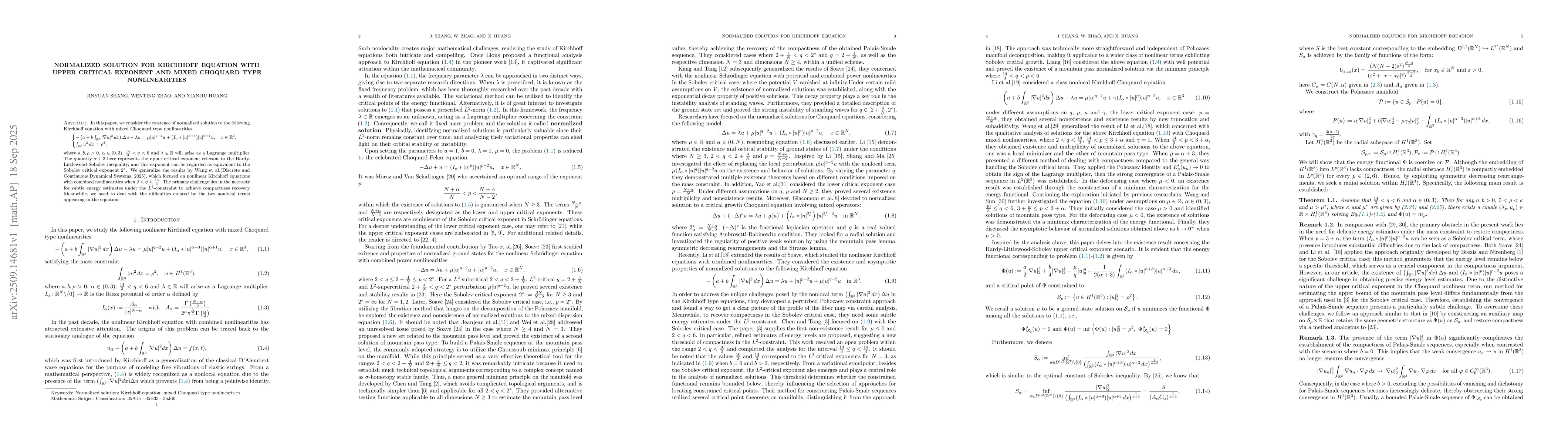 Thumbnail for Normalized solution for Kirchhoff equation with upper critical exponent
  and mixed Choquard type nonlinearities