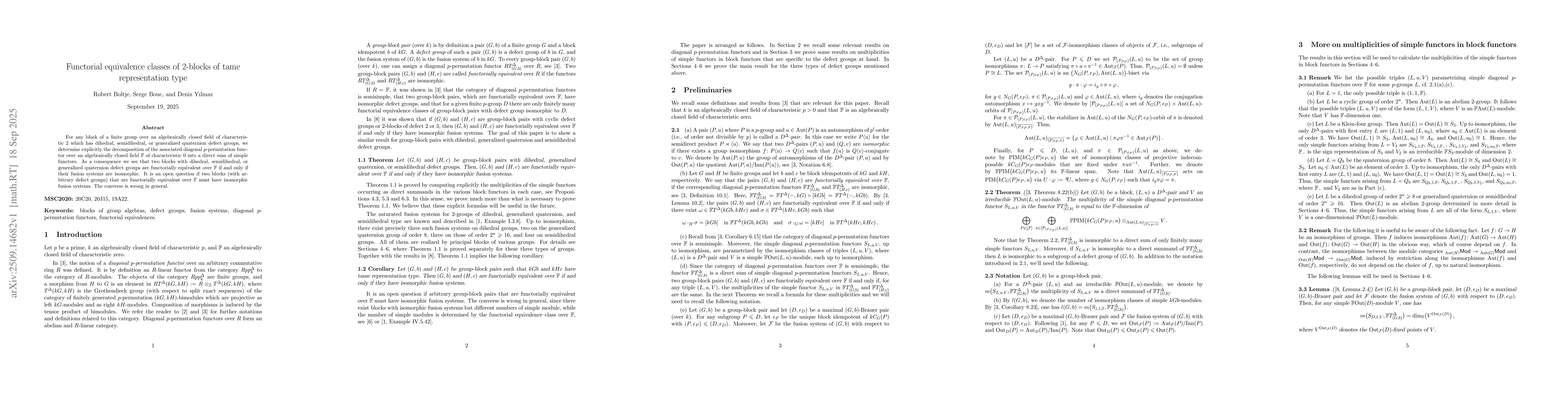 Thumbnail for Functorial equivalence classes of $2$-blocks of tame representation type