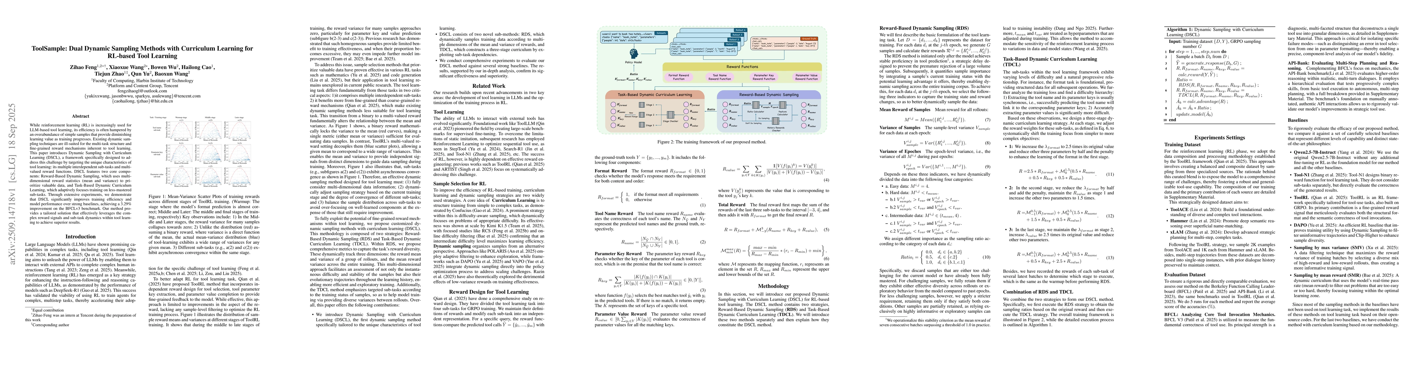Thumbnail for ToolSample: Dual Dynamic Sampling Methods with Curriculum Learning for
  RL-based Tool Learning